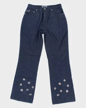 00's Vintage Womens Blue Boot Cut Jean With Eyelet Details - 32