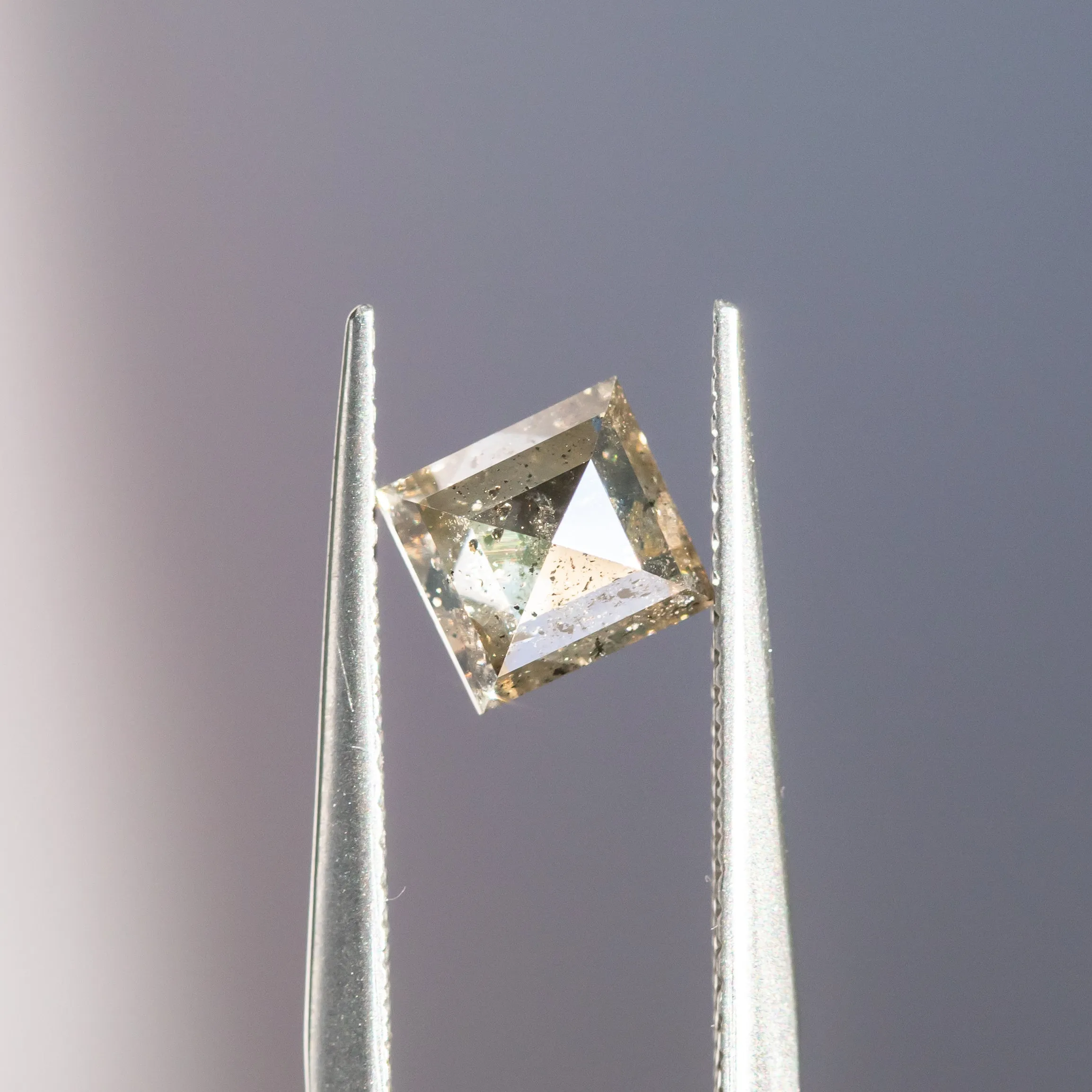 1.26CT ROSECUT SQUARE SALT AND PEPPER DIAMOND, CLEAR WITH SOFT EARTHY INCLUSIONS, 5.83X5.48X3.03MM