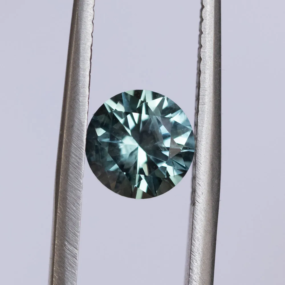 1.26CT ROUND MONTANA SAPPHIRE, LIGHT TEAL BLUE GREEN, 6.3X4.2MM