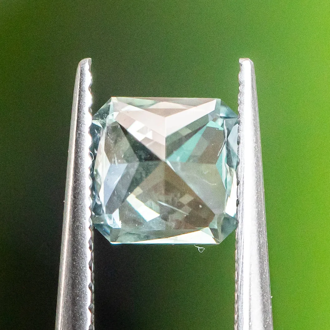 1.40CT SQUARE RADIANT CUT MONTANA SAPPHIRE, SEAFOAM GREEN TEAL HIGHLIGHTS, 6.12X5.95X4.37MM, UNHEATED