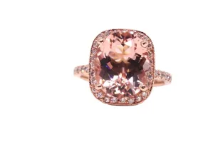 14K Gold Diamond Halo with 6 Carat Oval Shape Morganite Engagement Ring