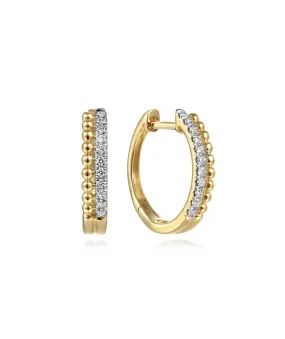 14K Yellow Gold Beaded Pavé 10mm Diamond Huggies