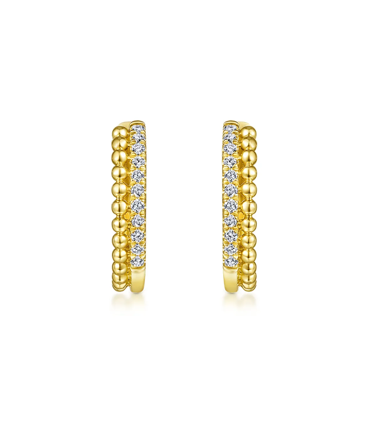 14K Yellow Gold Beaded Pavé 10mm Diamond Huggies