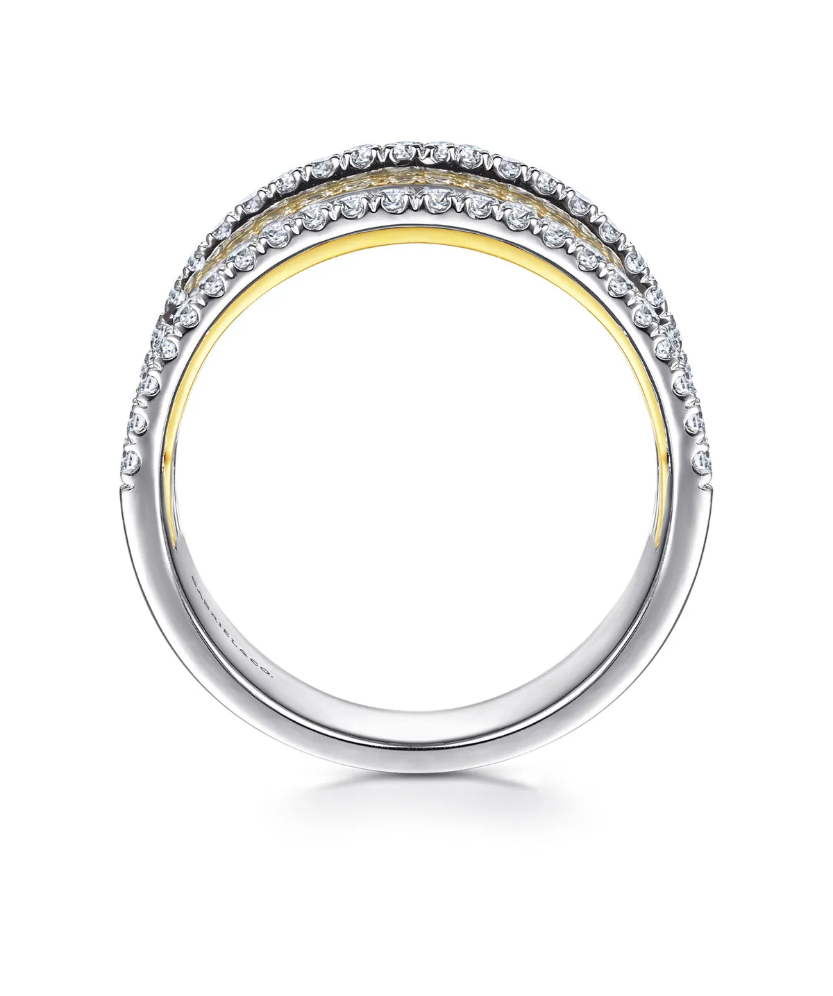 14K Yellow-White Gold Layered Wide Band Diamond Ring