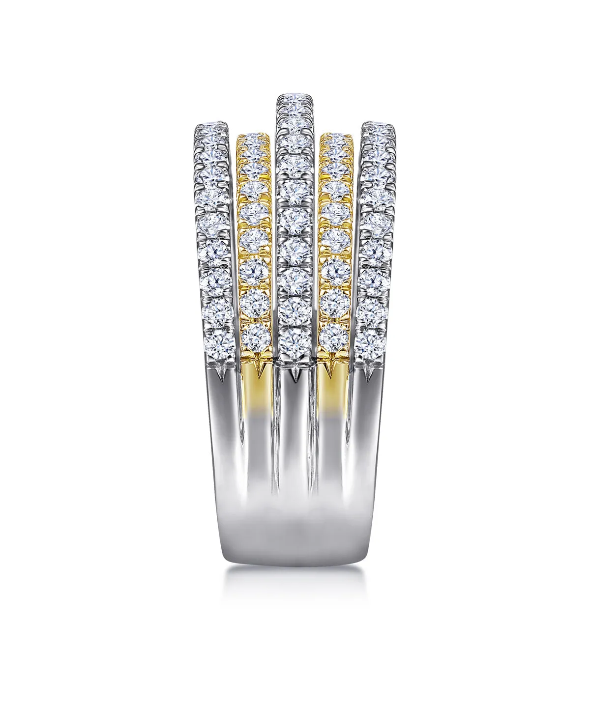 14K Yellow-White Gold Layered Wide Band Diamond Ring