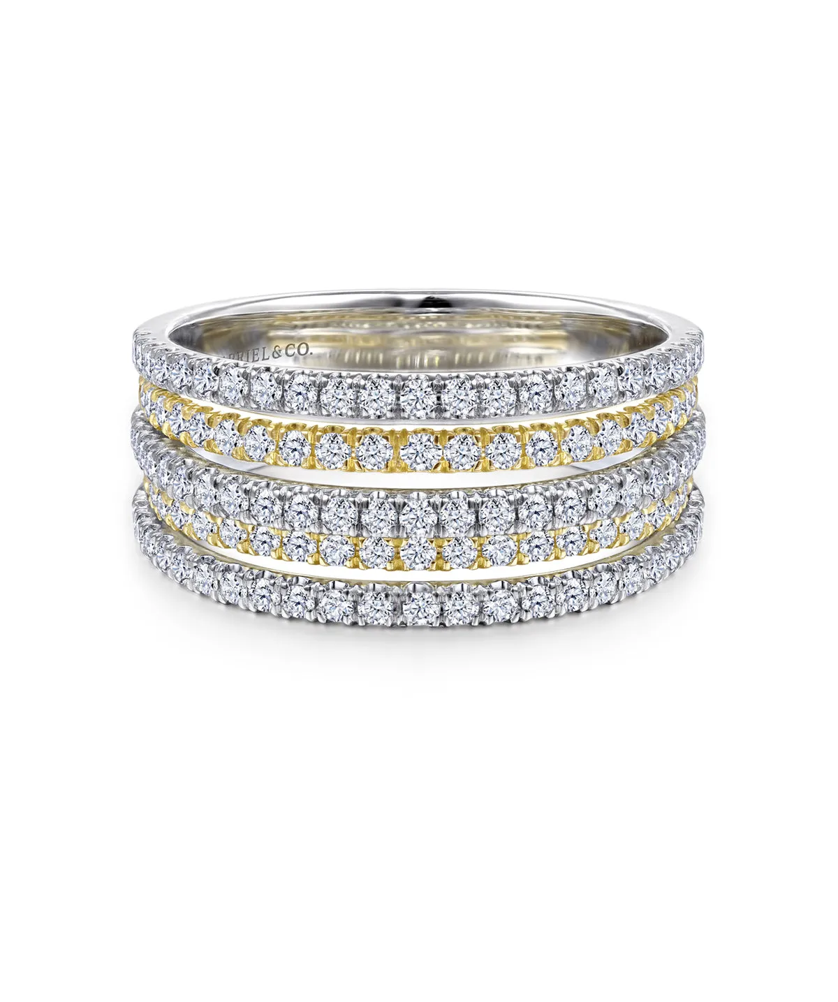 14K Yellow-White Gold Layered Wide Band Diamond Ring