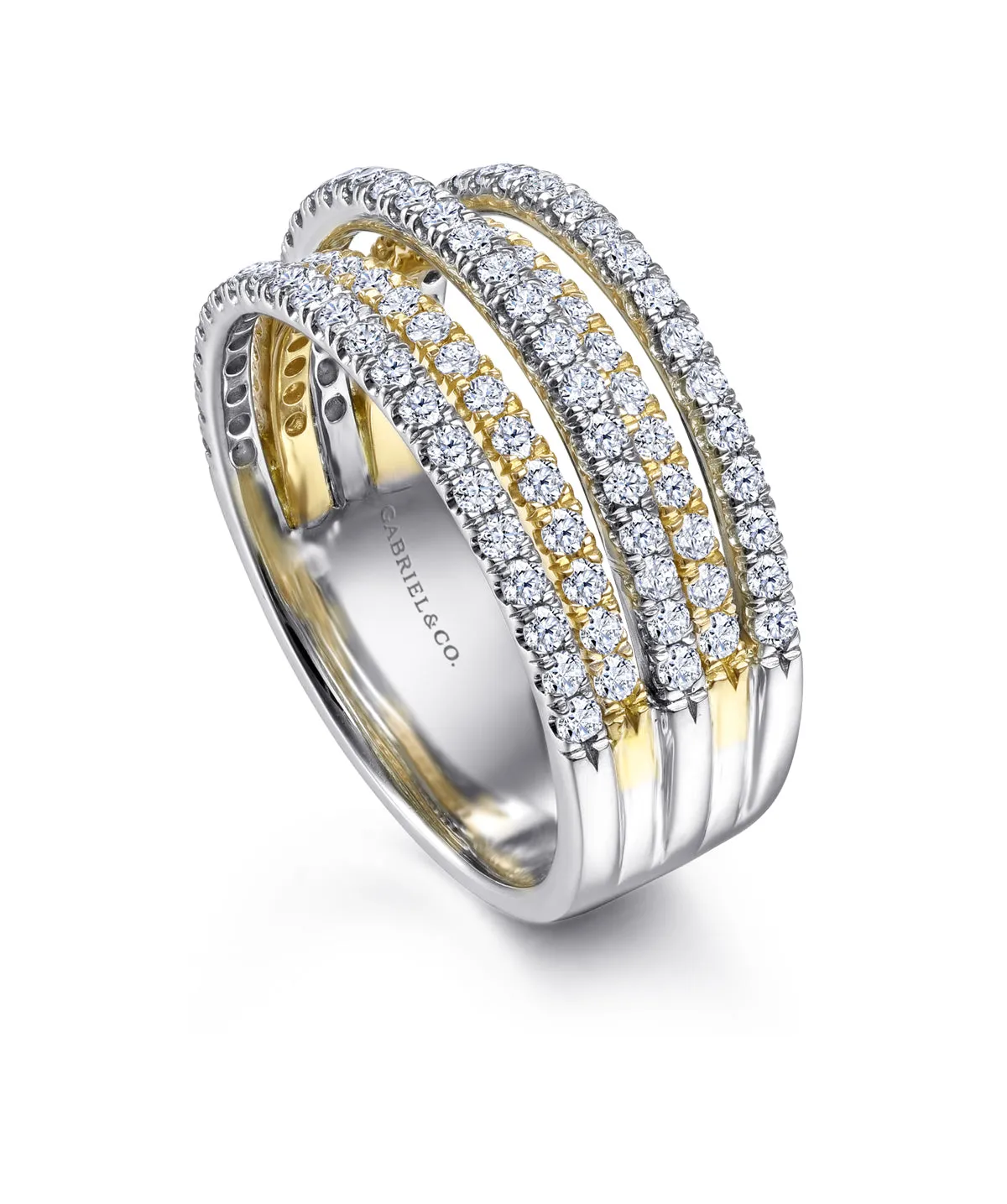 14K Yellow-White Gold Layered Wide Band Diamond Ring