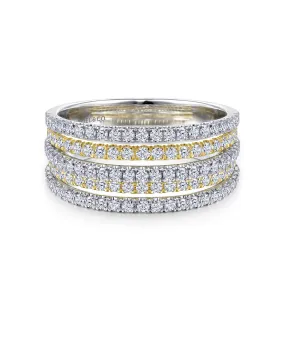 14K Yellow-White Gold Layered Wide Band Diamond Ring