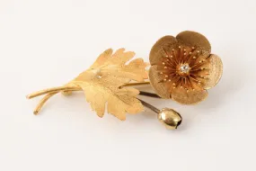 18k Yellow Gold 0.11tcw Diamond Flower Brooch (8.56g.)