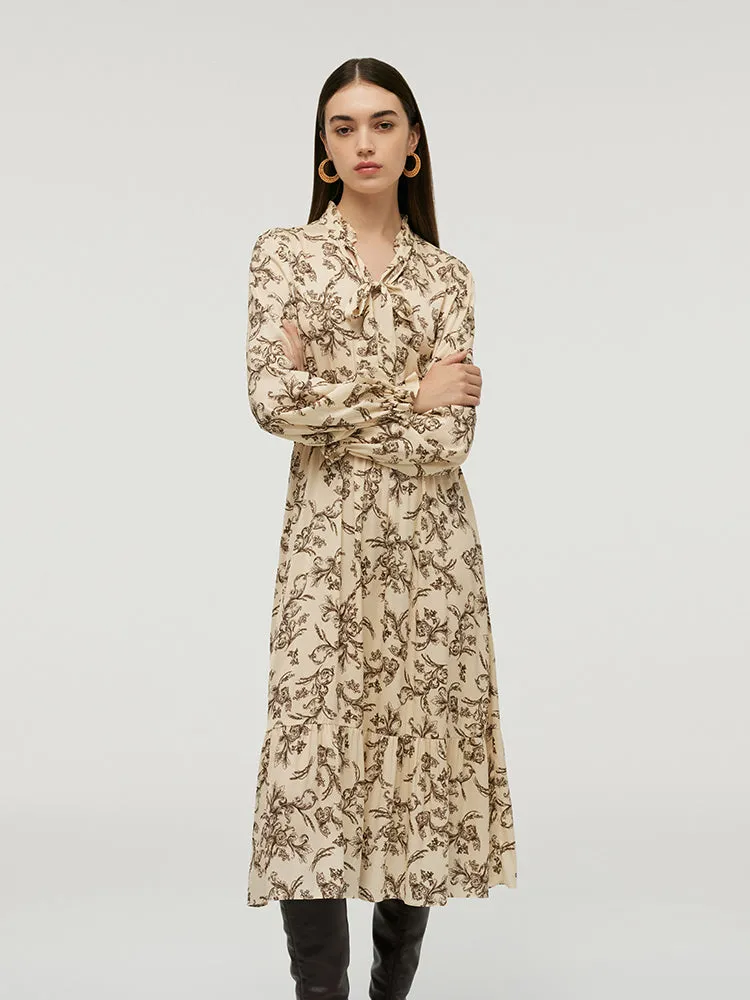 19 Momme Mulberry Silk Floral Printed Women Midi Dress