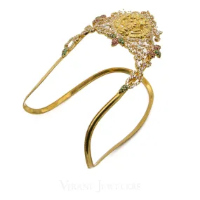 22K Yellow Gold Laxmi Arm Vanki W/ Ruby, Emerald & Cubic Zirconia Stones