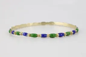 7.5" 14k Yellow Gold Green & Blue Enamel Bangle Bracelet (13.93g.)