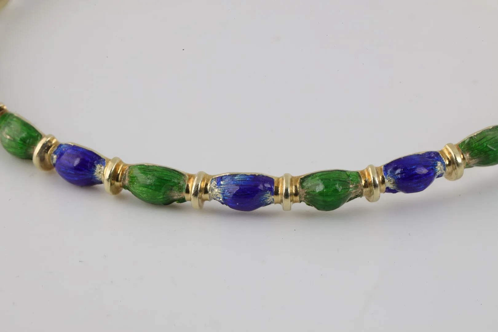 7.5" 14k Yellow Gold Green & Blue Enamel Bangle Bracelet (13.93g.)