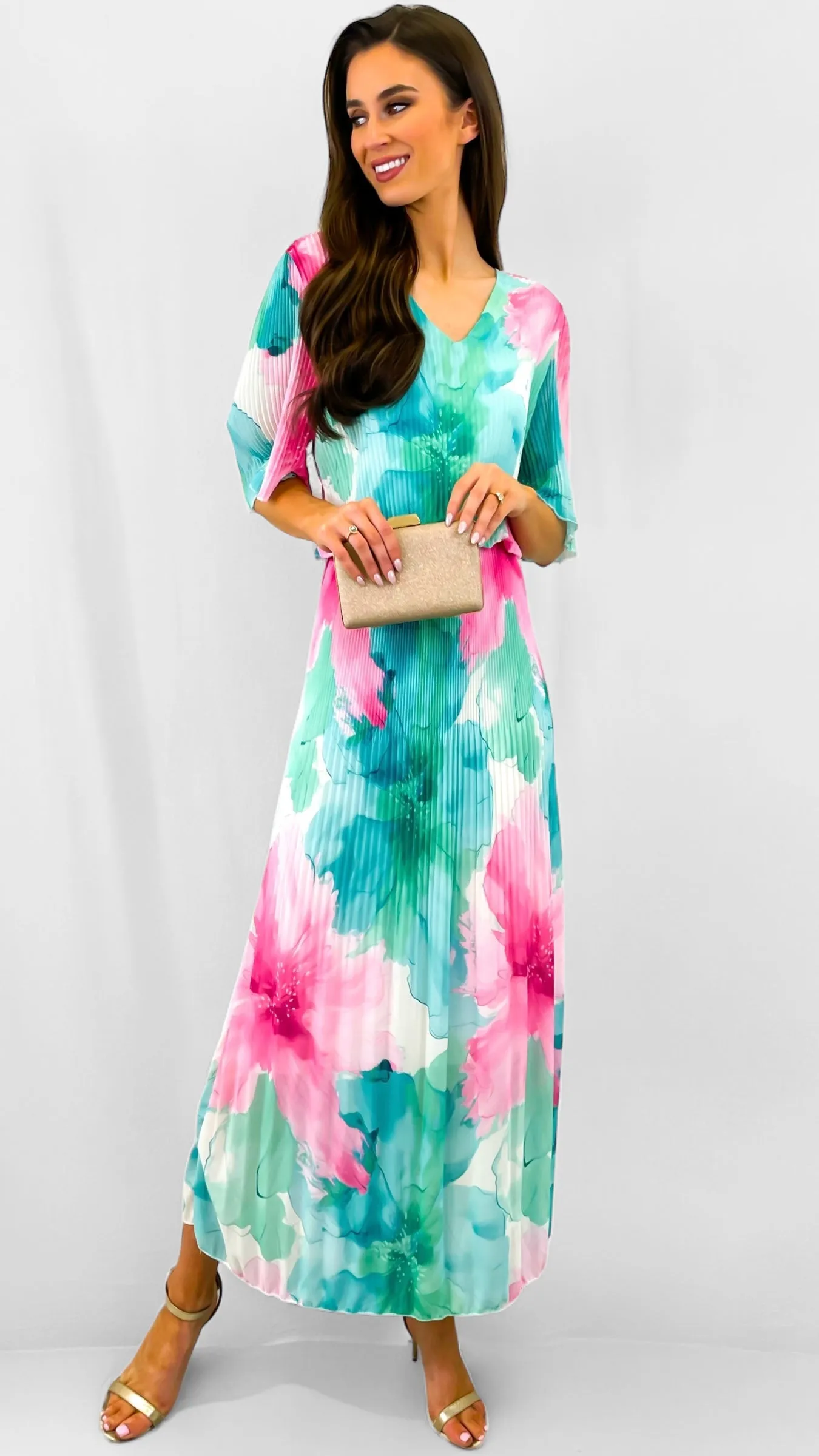 A1705 Meira Mint Floral Loose Top Dress