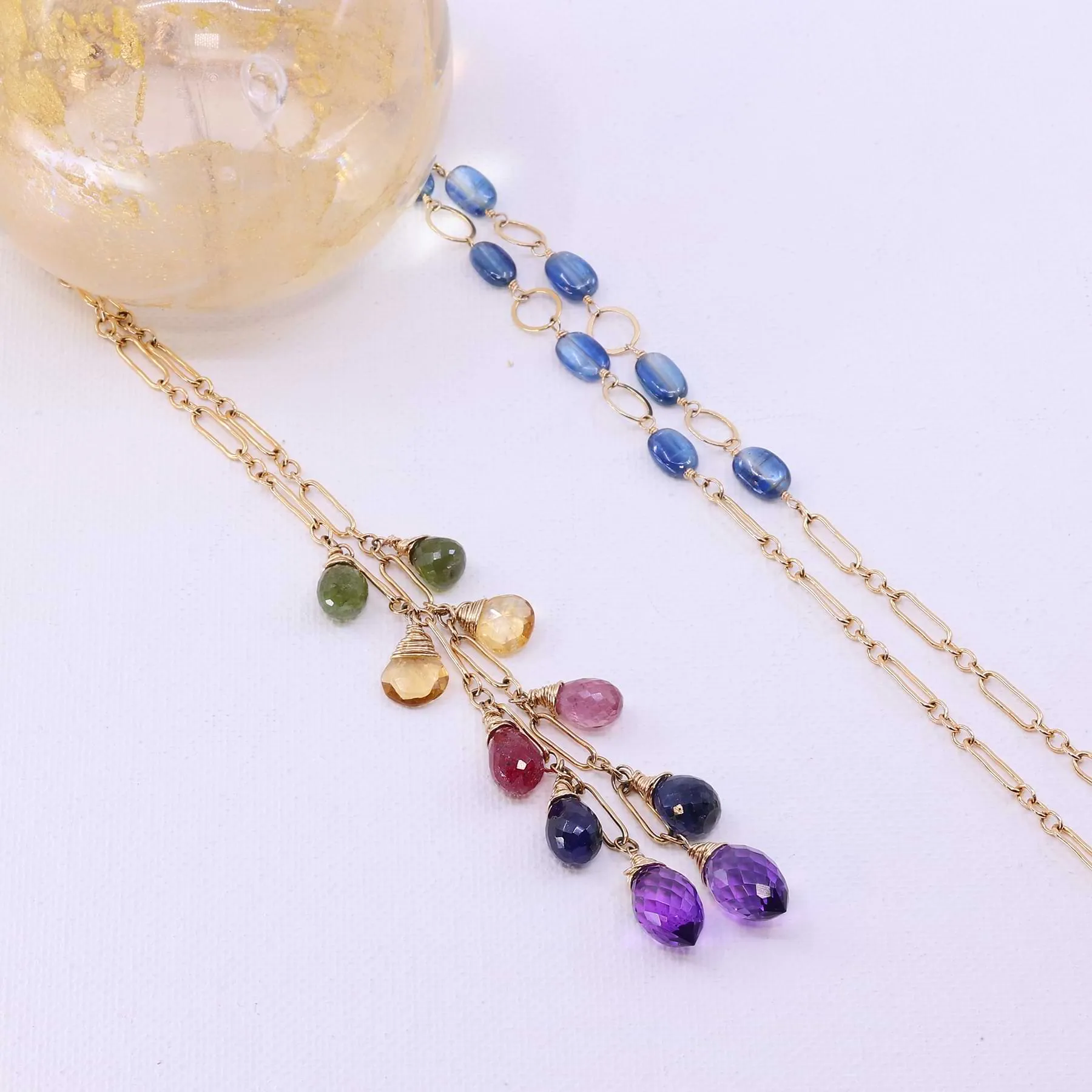 Amara - Multi Gemstone Gold Lariat Necklace