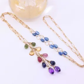 Amara - Multi Gemstone Gold Lariat Necklace