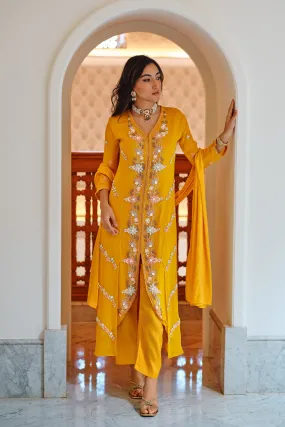 Amber Yellow Embellished Premium Georgette Silk Pants Set