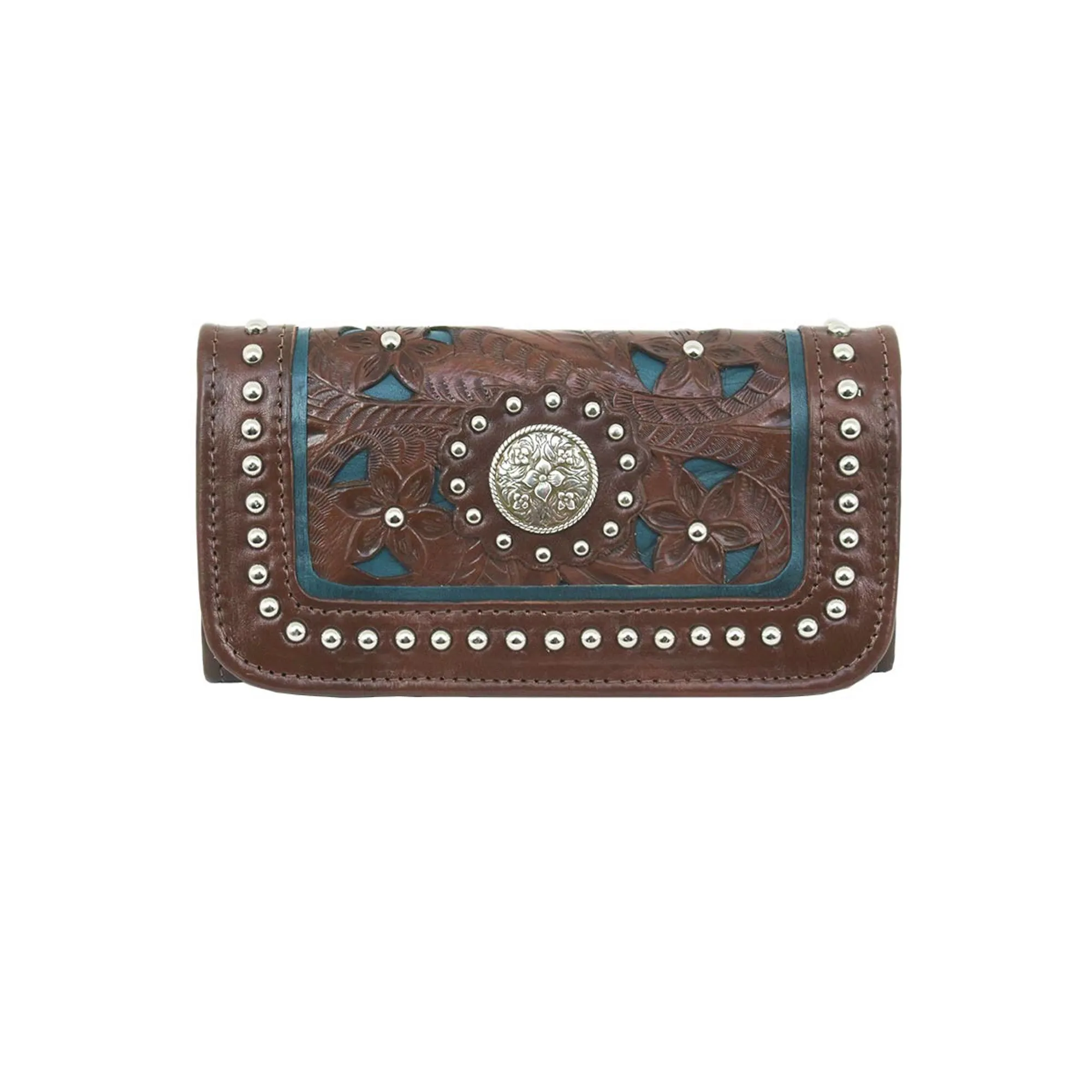 American West Lady Lace Antique/Marine Leather Trifold Wallet