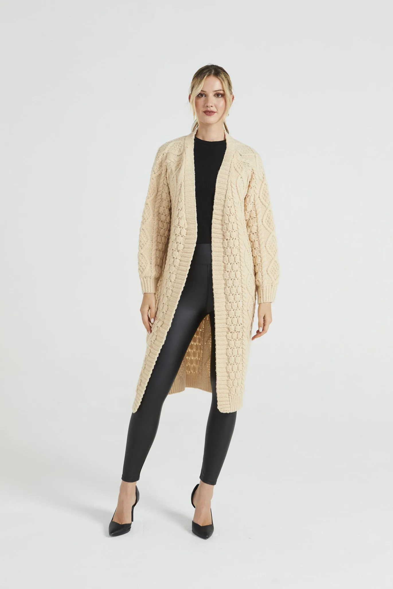 Angeleye Chunky Cable Knit Long Cardigan