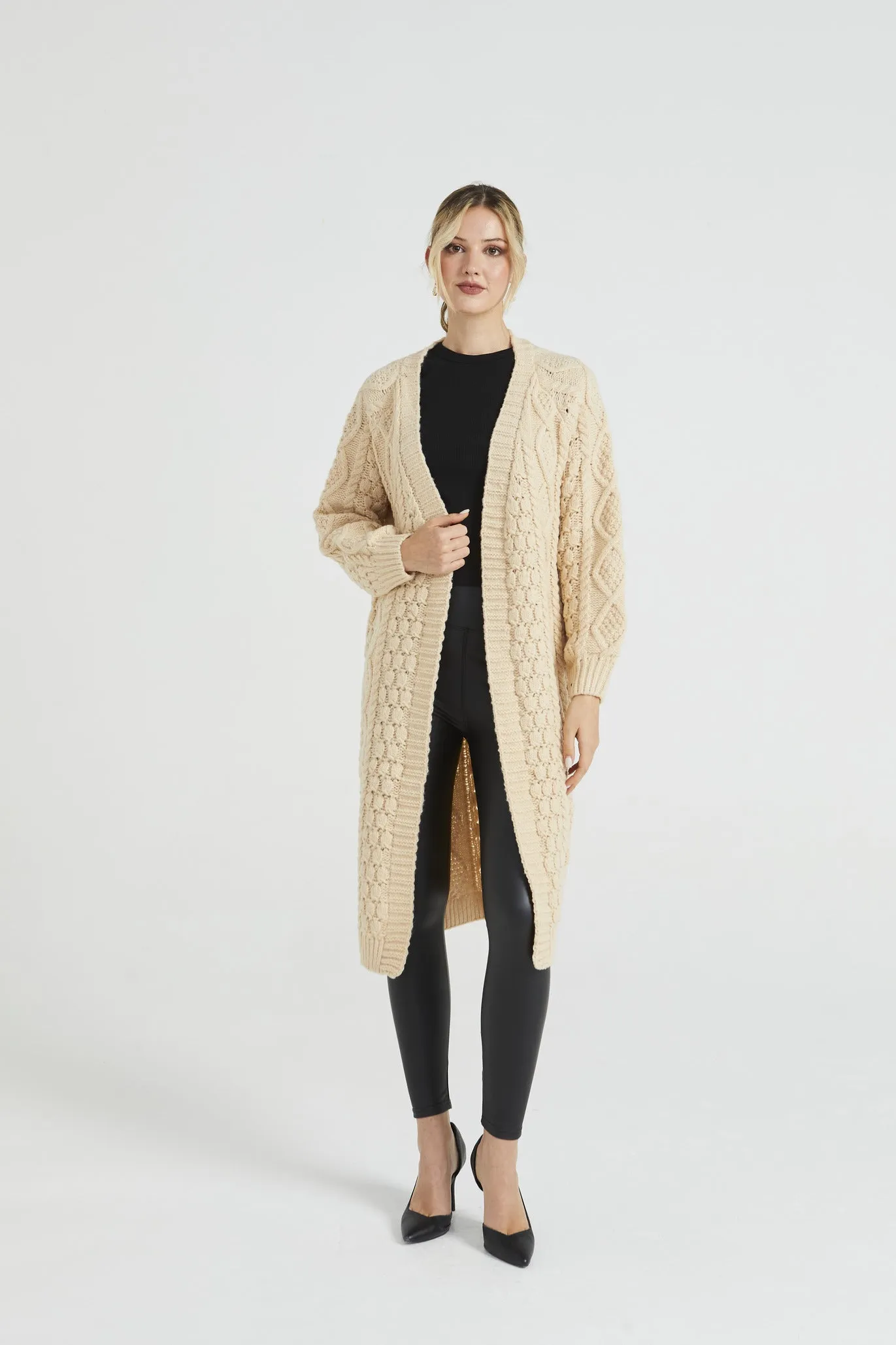 Angeleye Chunky Cable Knit Long Cardigan