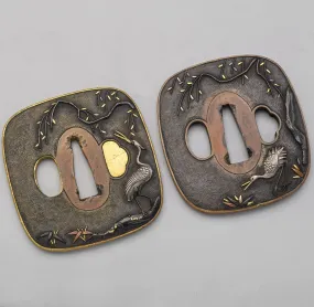 Antique Edo Period Sentoku Daisho Tsuba Set of 2 Japanese Sword Parts