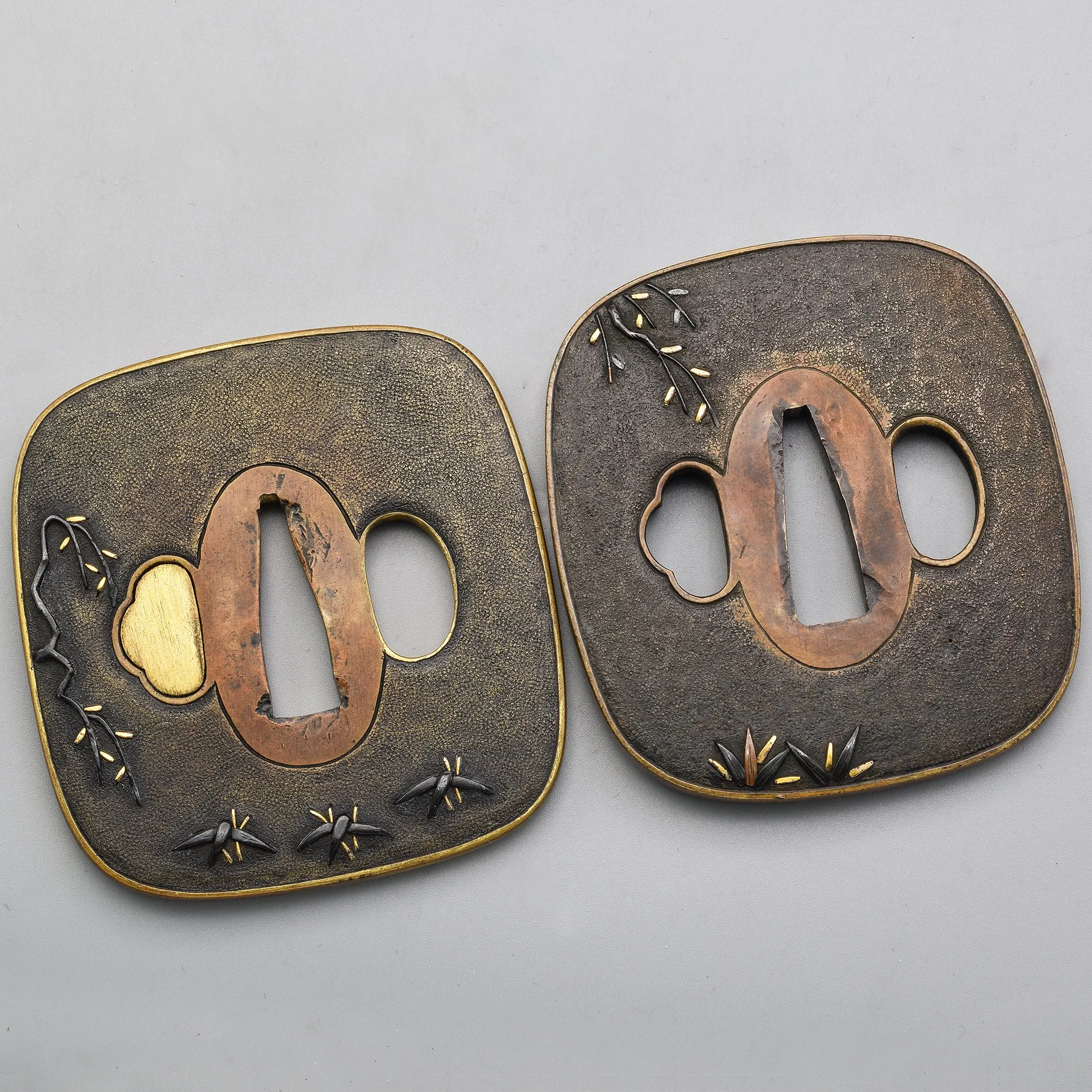 Antique Edo Period Sentoku Daisho Tsuba Set of 2 Japanese Sword Parts