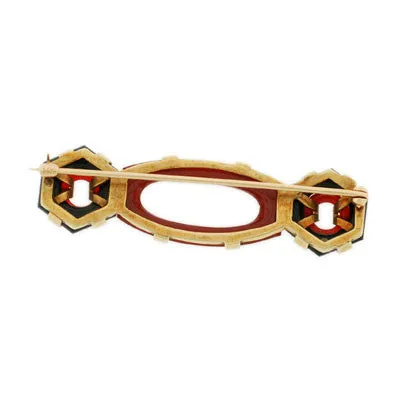 Art Deco 14kt Carved Onyx & Carnelian Pin