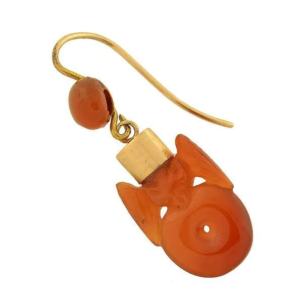 Art Deco Chinese 9kt Hand Carved Carnelian Bat Earrings