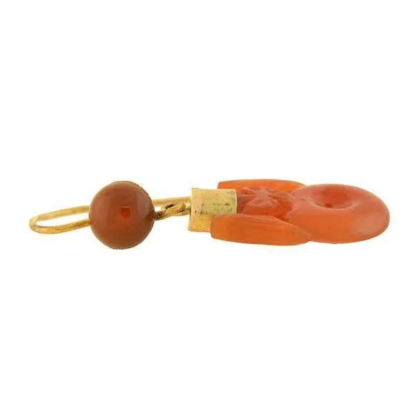 Art Deco Chinese 9kt Hand Carved Carnelian Bat Earrings