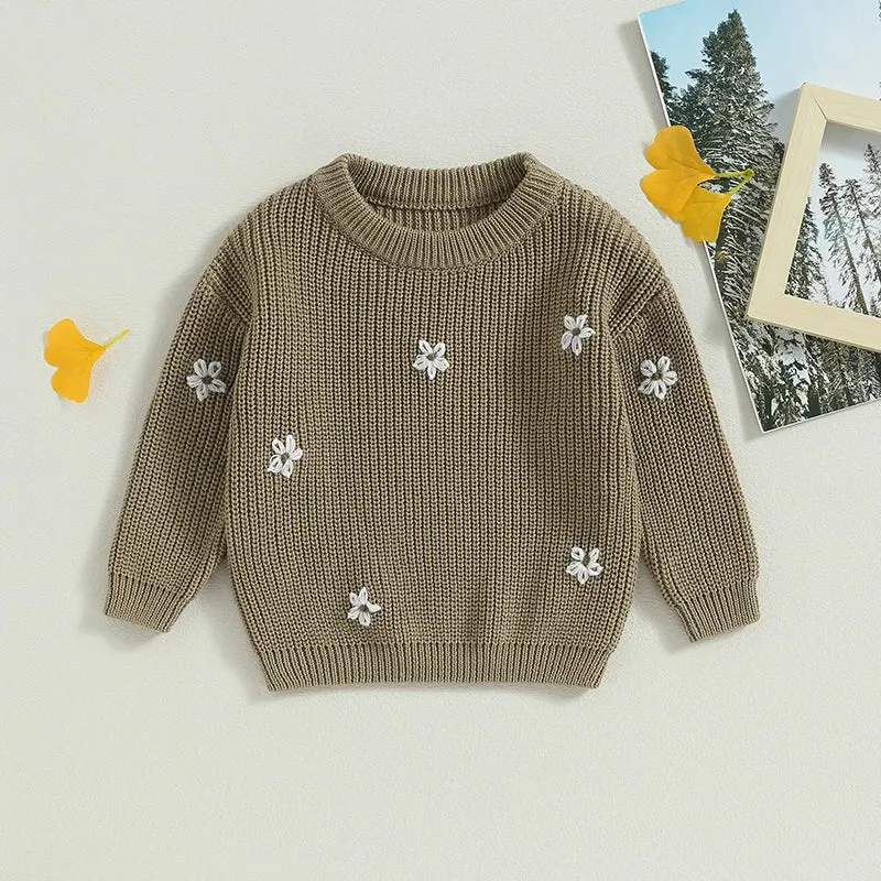 Baby/Little Kids Sweater - Khaki Floral Accent