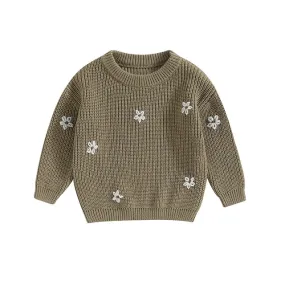 Baby/Little Kids Sweater - Khaki Floral Accent