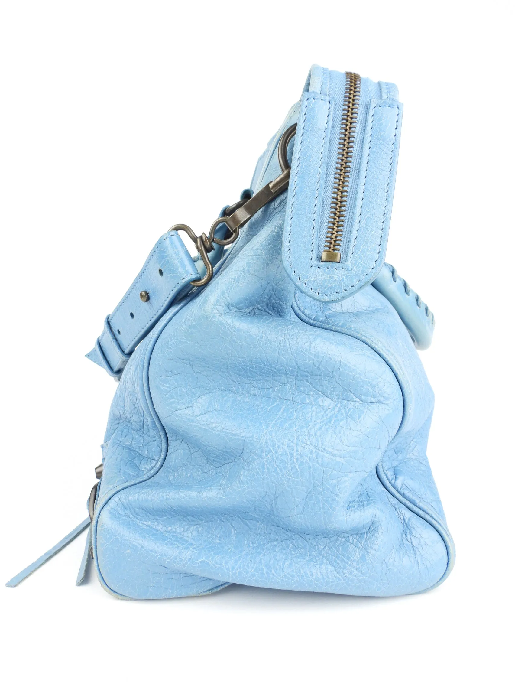 Balenciaga Turquoise Blue Moto Classic Velo City Two Way Tote Bag