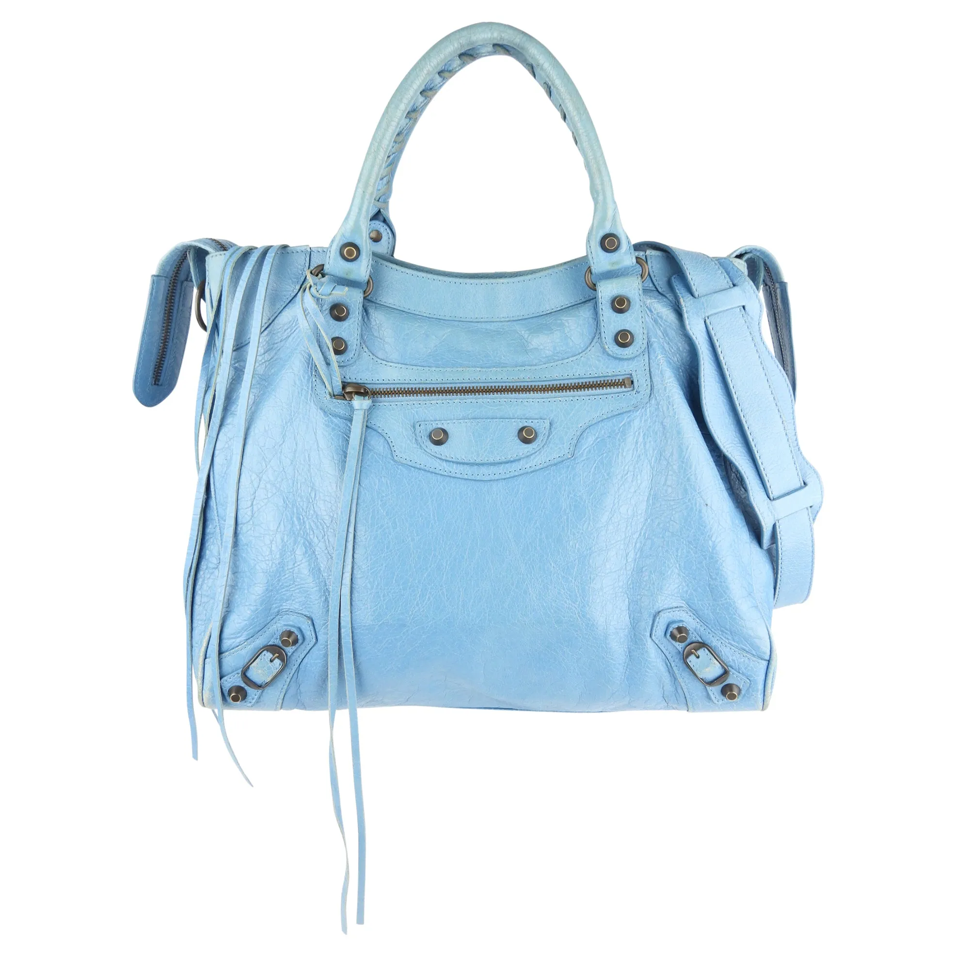 Balenciaga Turquoise Blue Moto Classic Velo City Two Way Tote Bag