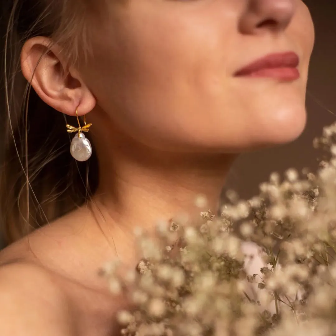 Baroque Pearl Dragonfly Earrings