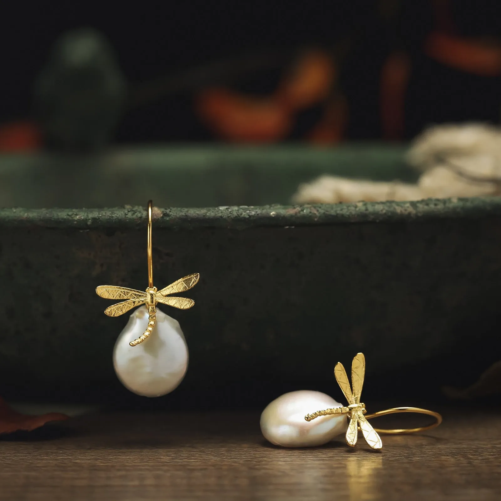 Baroque Pearl Dragonfly Earrings