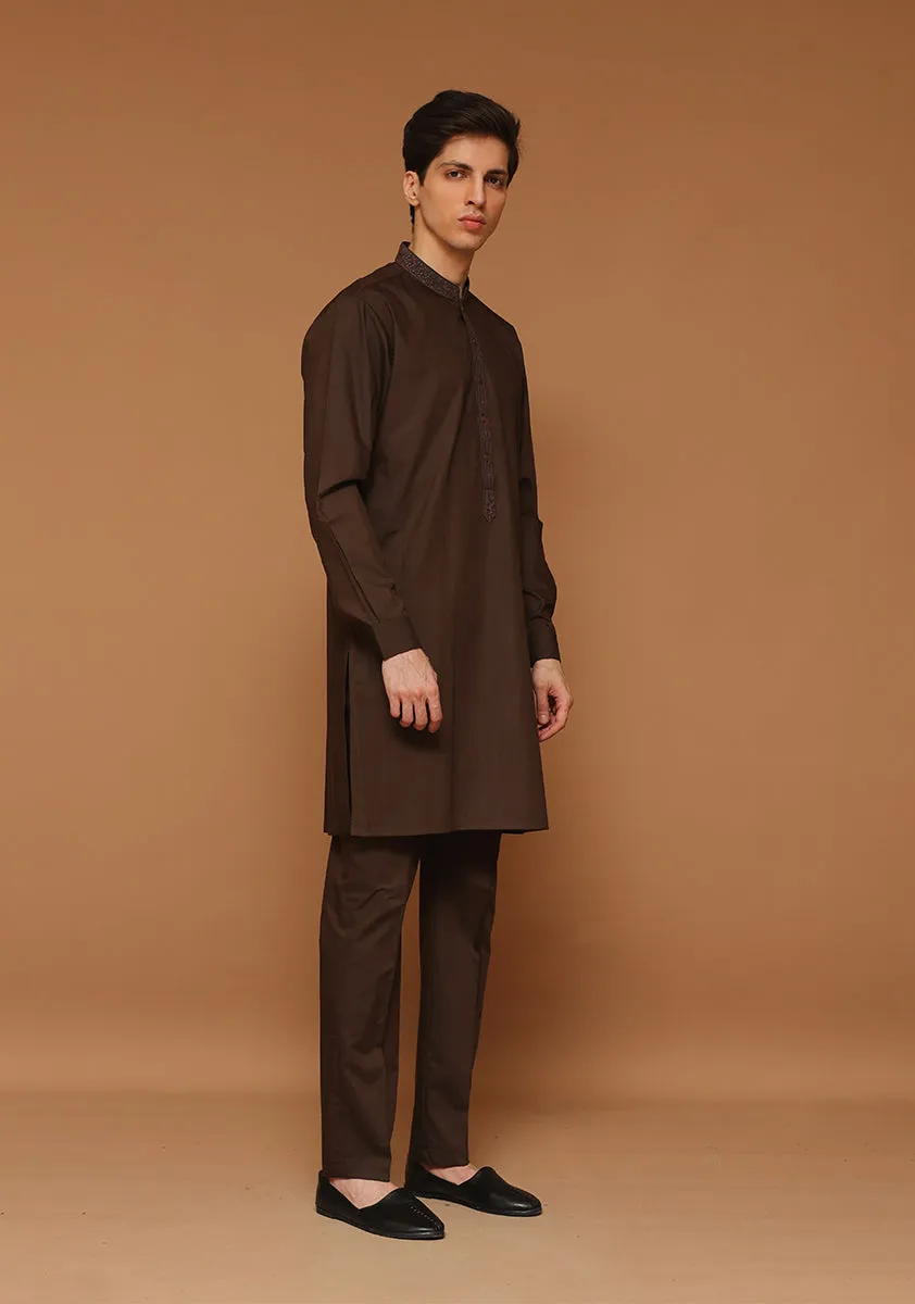 Basic Poly Viscose Maluki Java Slim Fit Embroidered Suit