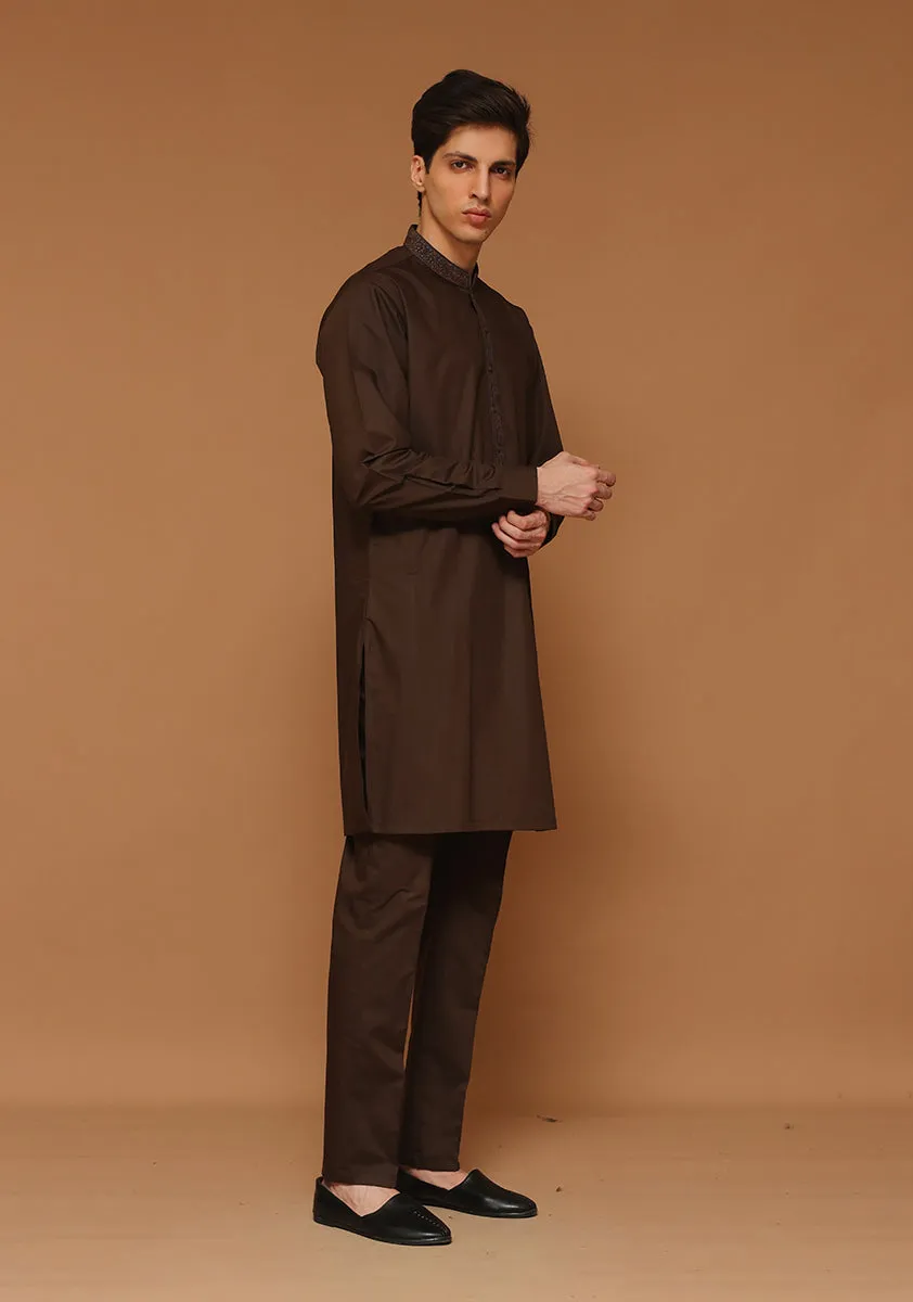 Basic Poly Viscose Maluki Java Slim Fit Embroidered Suit