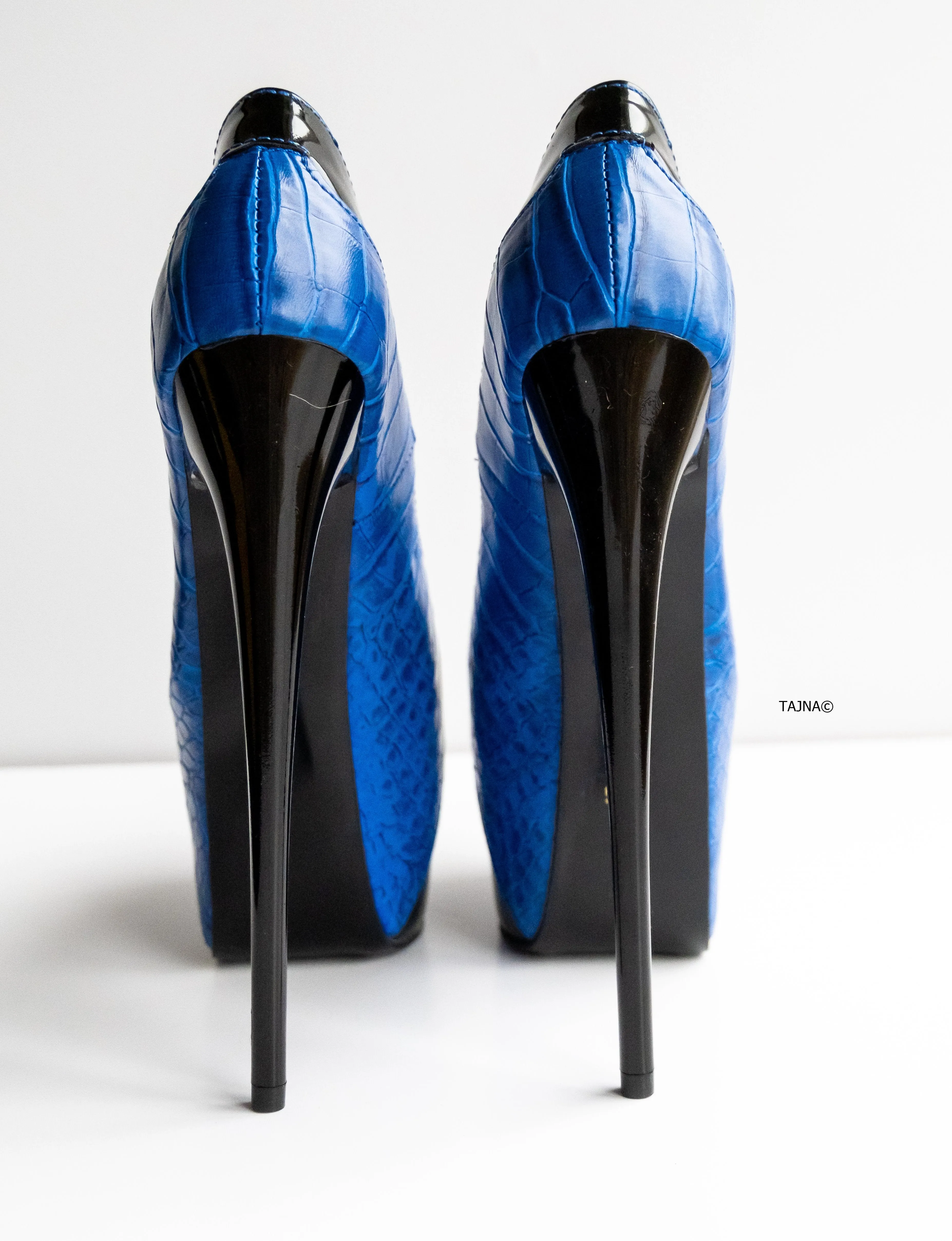 Black Blue Croco Detail High Heel Pumps