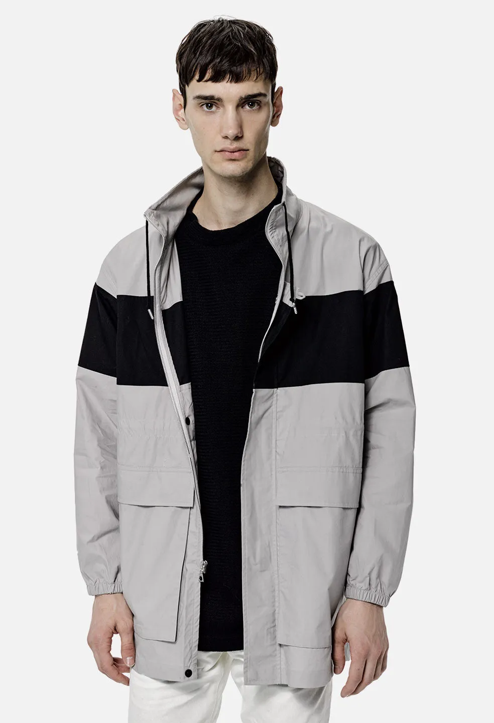 Block Paneled Parka / Grey x Black