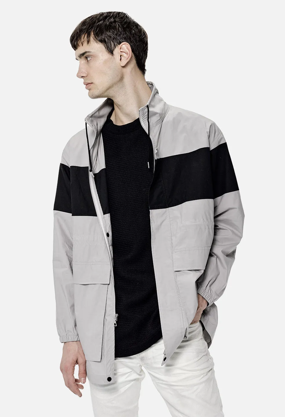 Block Paneled Parka / Grey x Black