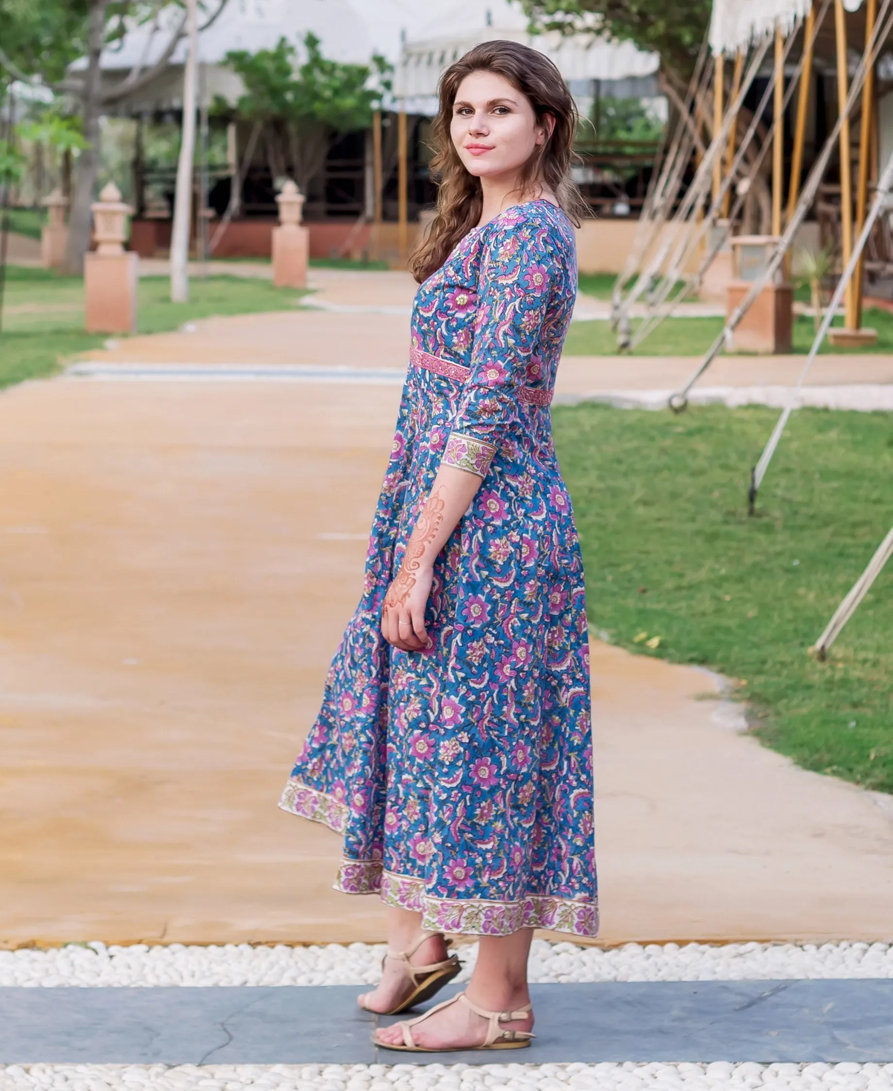 Blue and Purple Block Printed Dress