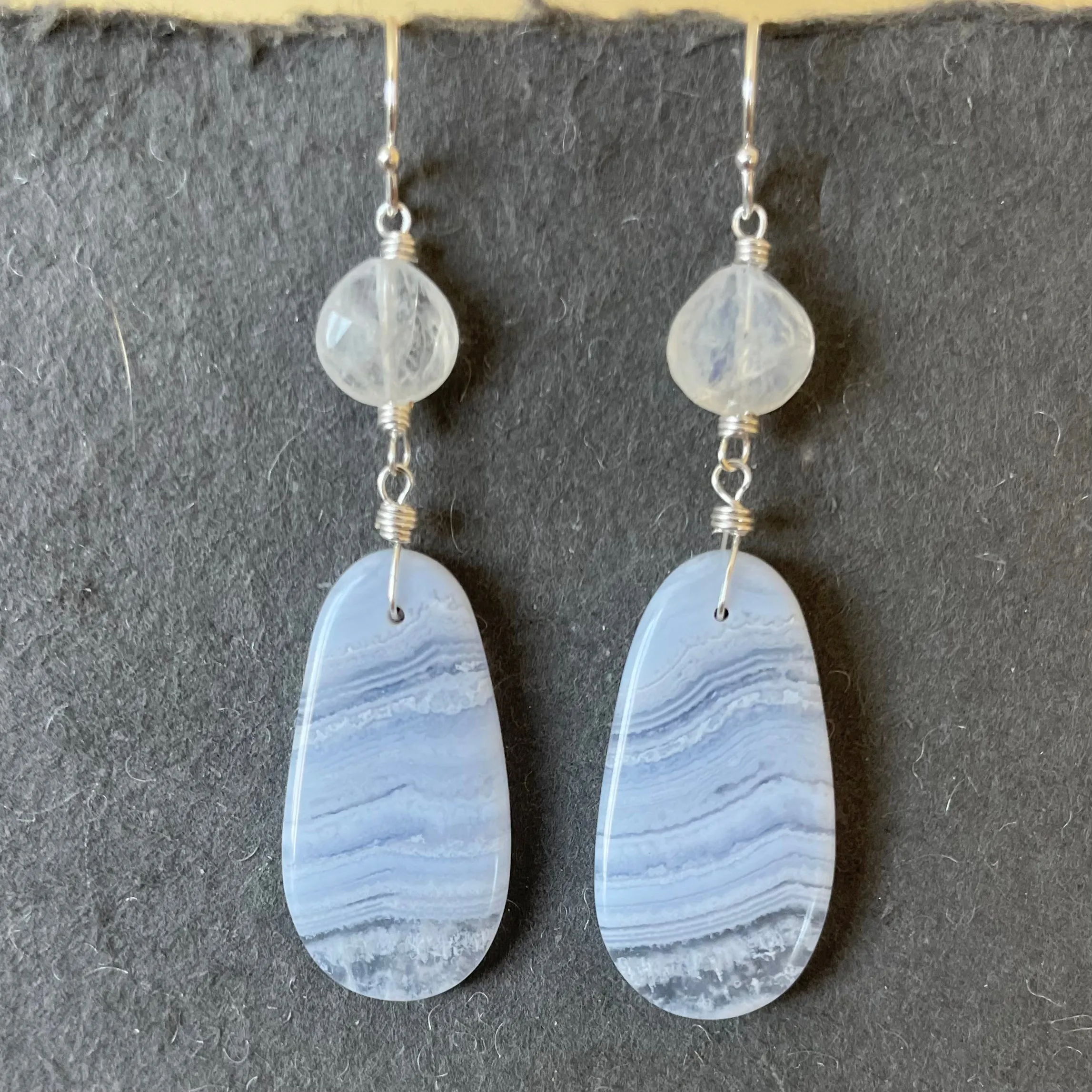 Blue Lace Agate and Moonstone Earrings, OOAK