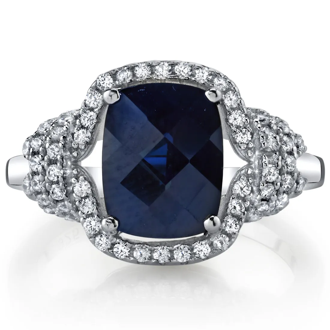 Blue Sapphire Cushion Cut Sterling Silver Ring Size 6