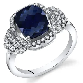 Blue Sapphire Cushion Cut Sterling Silver Ring Size 6