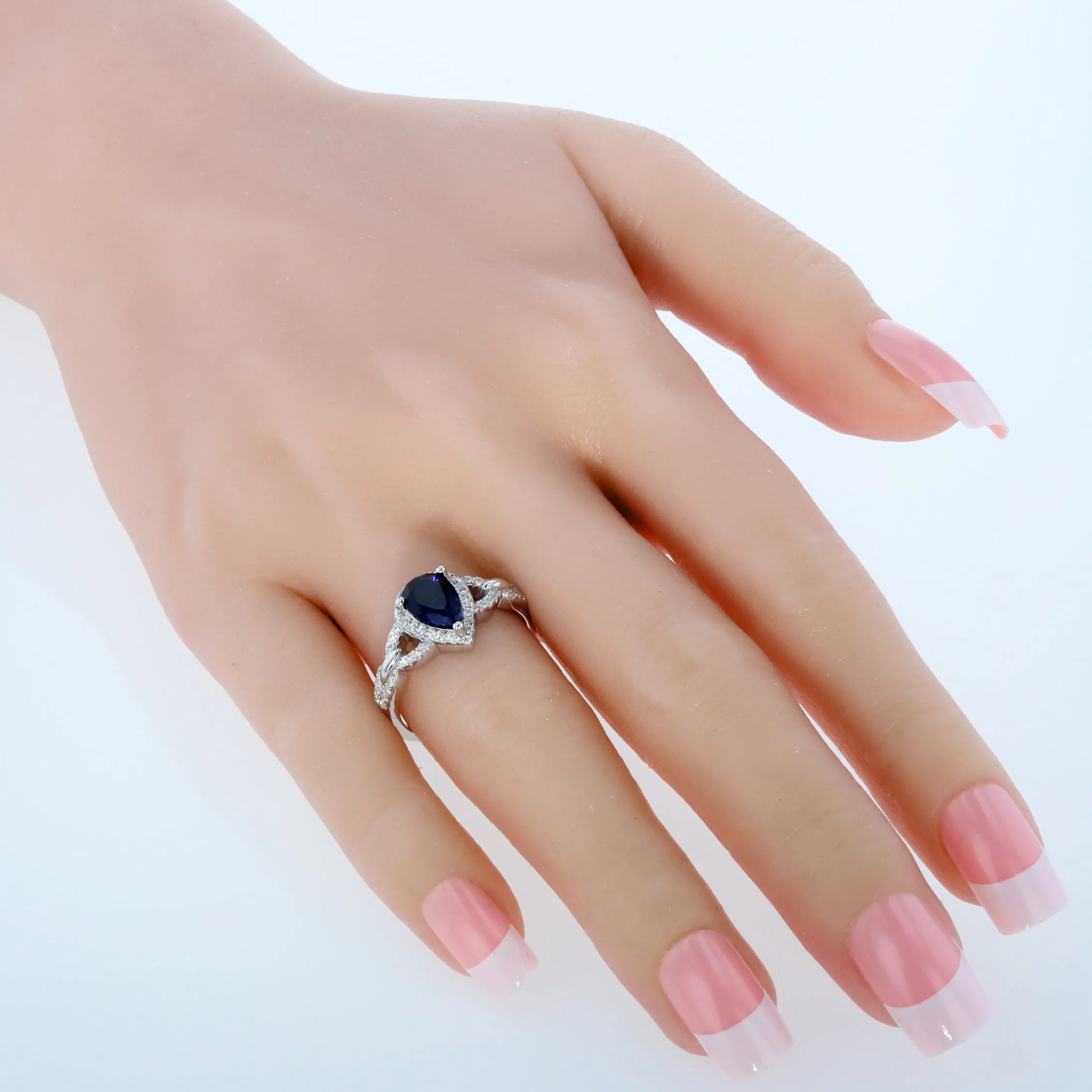 Blue Sapphire Pear Shape Sterling Silver Ring Size 5