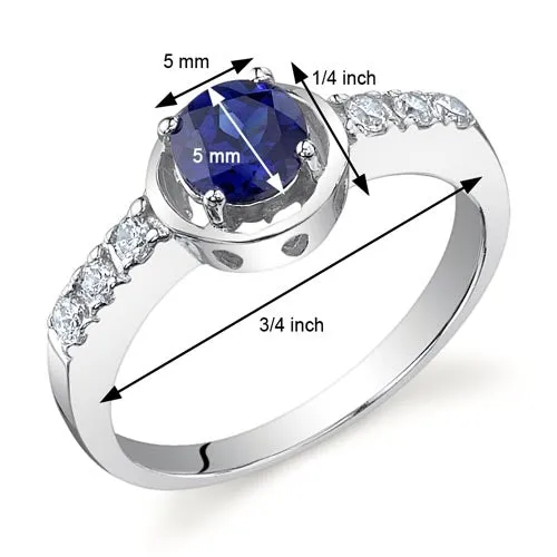 Blue Sapphire Round Cut Sterling Silver Ring Size 7