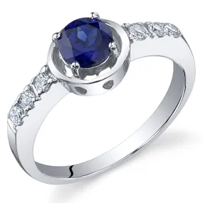 Blue Sapphire Round Cut Sterling Silver Ring Size 7