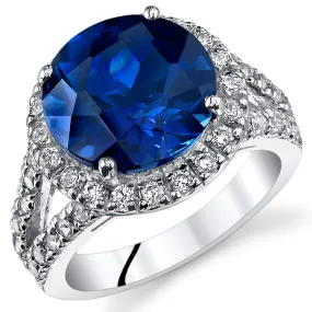 Blue Sapphire Round Cut Sterling Silver Ring Size 8