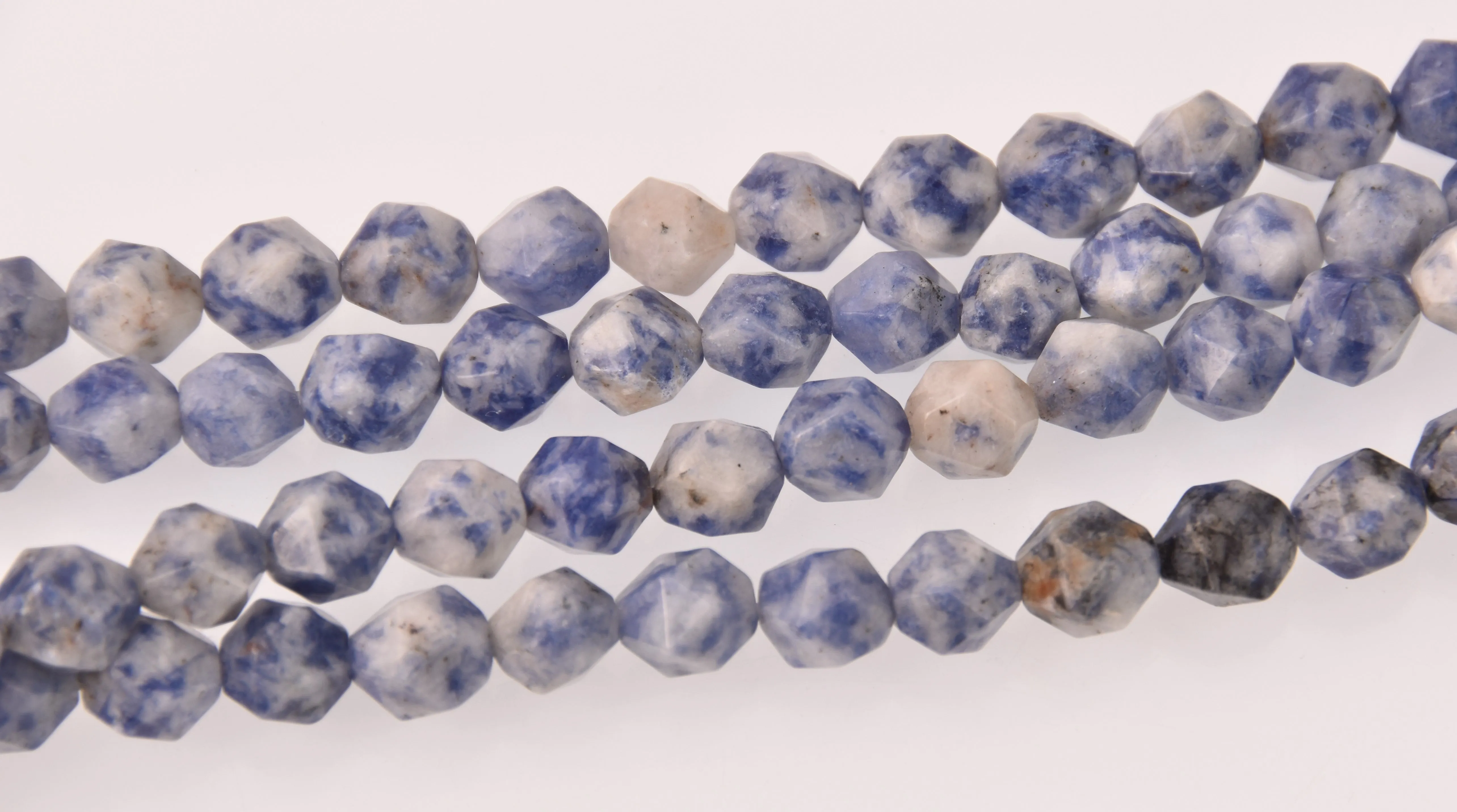 Blue Spot Jasper Half Strand, 8mm Star Cut Round Gemstone Beads, 8 long gem0847