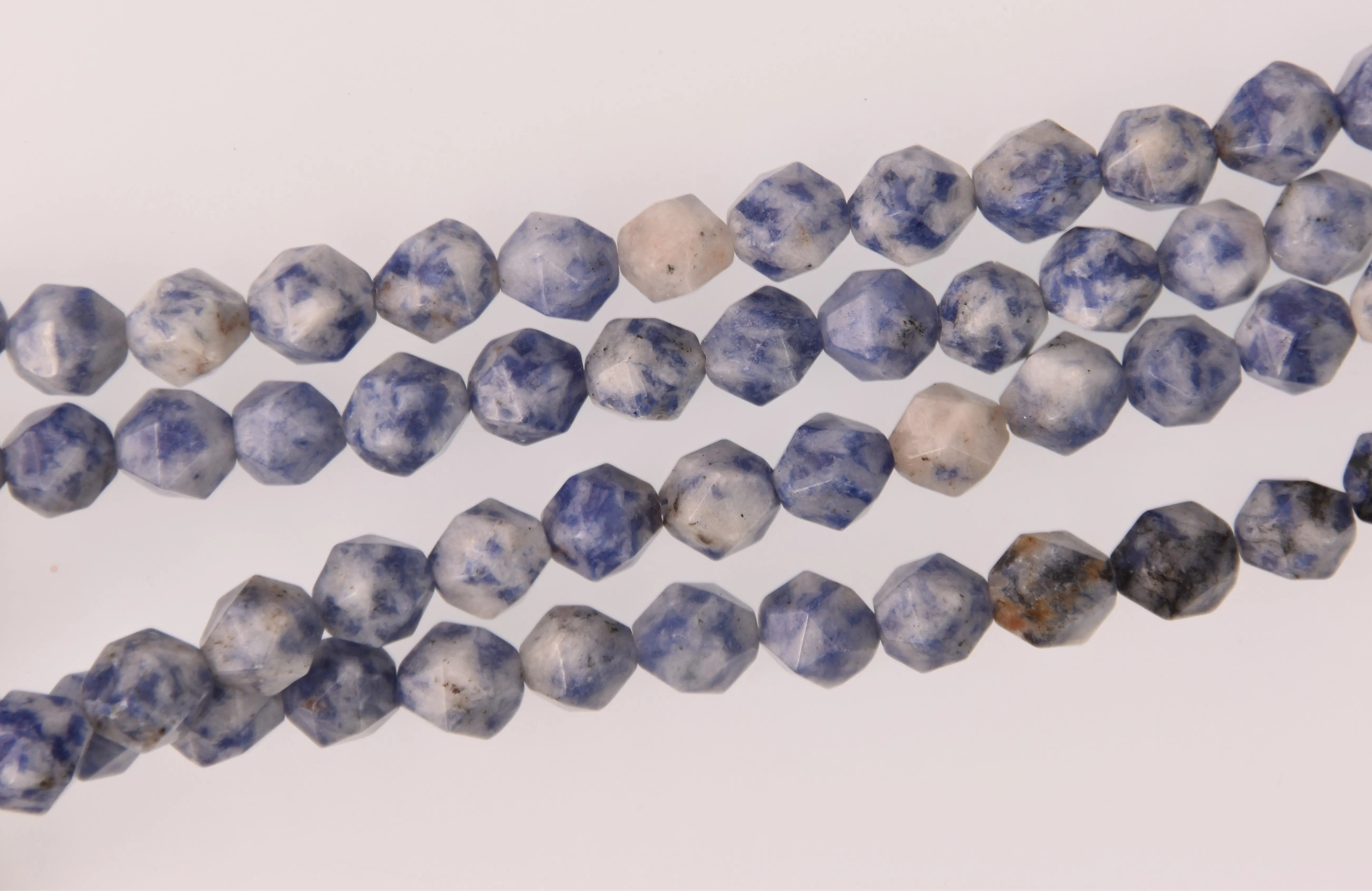 Blue Spot Jasper Half Strand, 8mm Star Cut Round Gemstone Beads, 8 long gem0847